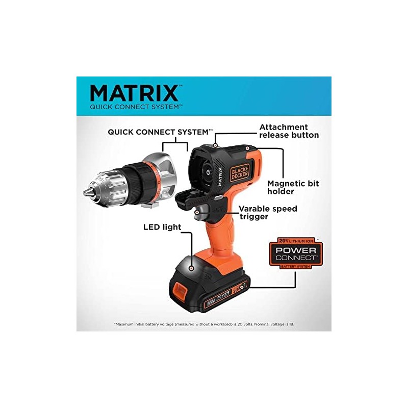 BLACKDECKER MATRIX 20V MAX Kit de herramientas eléctricas, incluye taladro