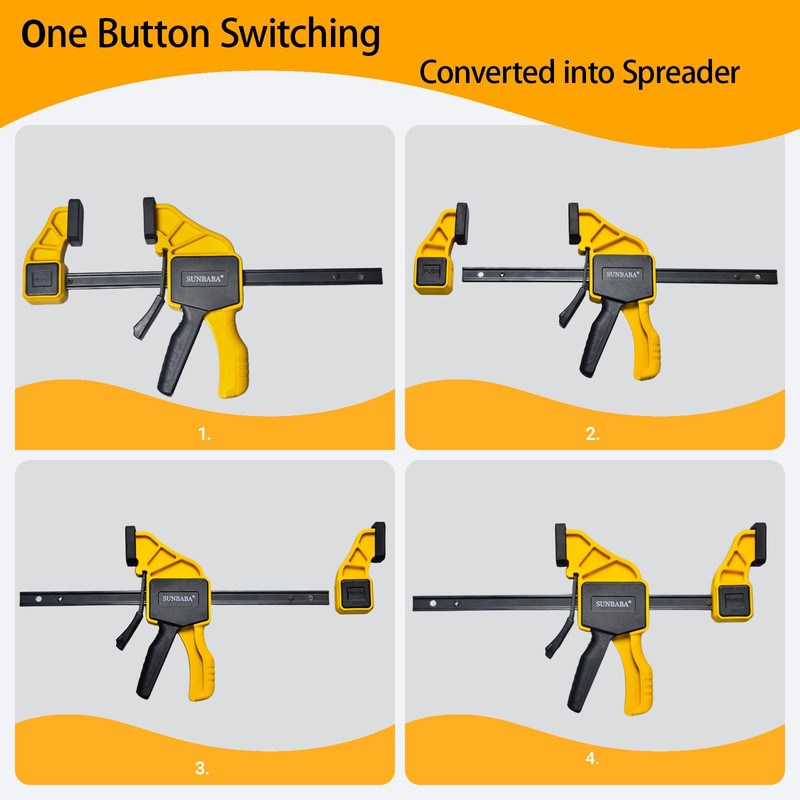SUNBABA 6 Pack Clamps for Woodworking 12”(4)&6”(2) Light Duty One-Handed