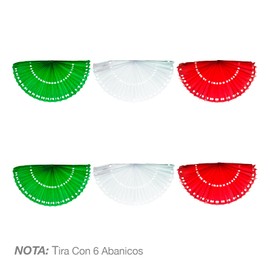 Farvisan 5 Pack Tira de Adorno 15 Sept en Forma de Abanico Tricolor por Secciones: Verde, Blanco y Rojo, **Incluye diurex y crayón Tricolor de cortesía * (Medida 3 M Largo c/u)