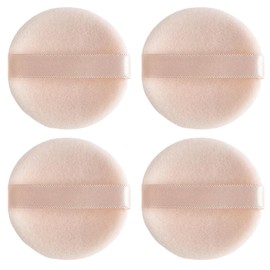 YOYOSOFT Pressed Powder Puff Diameter 2.2 inches (5.5 cm), Thin 0.2 inches (5 mm), Round Flocky Puff Replacement Puff Makeup Makeup Puffs (4 Pieces, Skin Color)