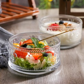 Swetwiny Glass Bowl Glass Dessert Bowls Set, 15.5oz Glass Serving Bowl with Gold Spoon Ice Cream Bowls Trifle Bowl For Dessert, Ice Cream, Cereal, Nuts, Pudding (Lily Flower)