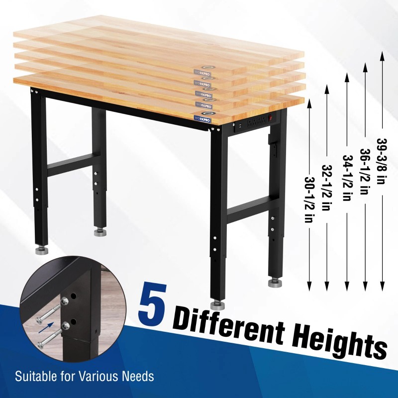 Workpro Adjustable Workbench 48"X22"/60''x2 - 48"x22" with Leveling Foot