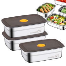 Stainless Steel Containers with Lids | Lunch Box Containers,3X Stackable Freezer Storage Case for Children, Students, Men, Women