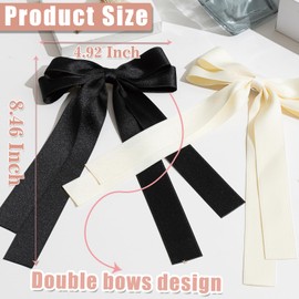 Large Double Hair Ribbons, 2 PCS Ribbon Bow for Women,Hair Bows for Women,Hair Ribbons,bow hair clips,bow clips,hair ribbon bow clip，hair ribbons for women，Large Hair Barrettes for Women(Beige Black)