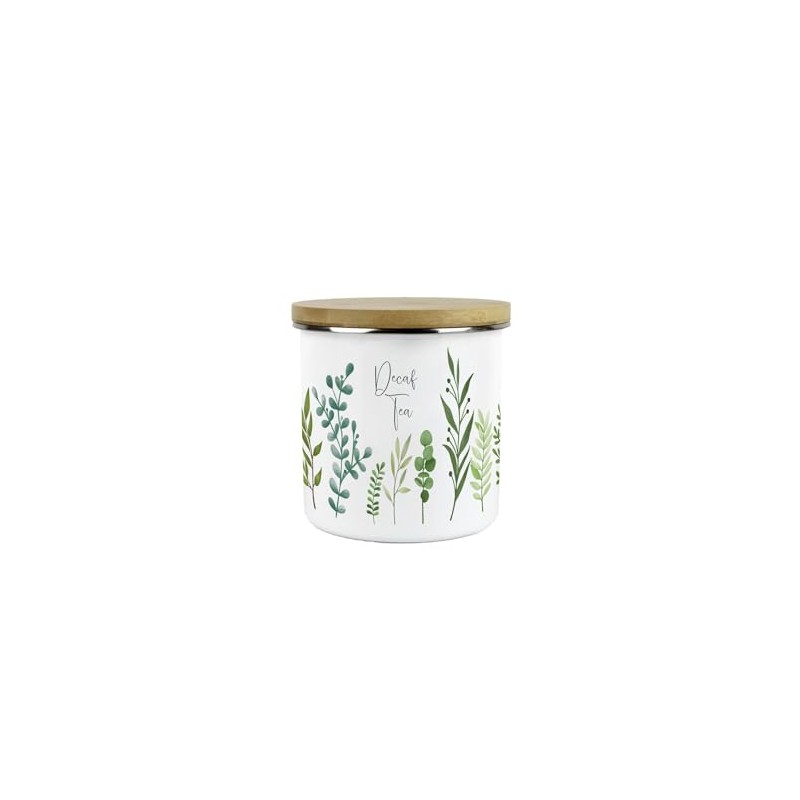 Green Leaves Decaf Tea Storage Canister - Vibrant Foliage Kitchen