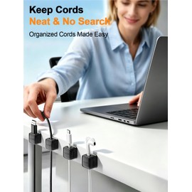 9 Pack Cord Organizer, Magnetic Cable Clips, Under Desk Management, Black