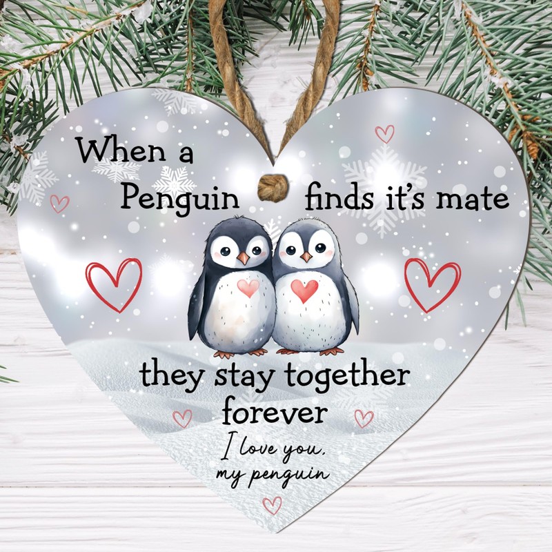 Heart-Shaped Penguin Love Plaque - "When a Penguin Finds Its