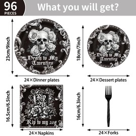 96Pcs Death to My 20s Decorations Disposable Tableware Set - RIP to My 20s Birthday Paper Plates Napkins Forks Dirty 30 Birthday Decorations for Her Him Party Supplies Serve 24 Guests