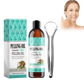 Rostblant Kokosöl Mundspülung für Zähne, Ölziehen mit Zungenschaber,Zungenschaber für Frischen Atem und Gesünderes Zahnfleischfür