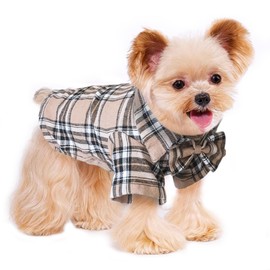 Pet Shirt Clothes for Dogs and Cats, Puppy Plaid Cotton Polo Shirts Adorable Casual Pet Apparel T Shirts (Large, Khaki)