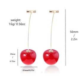 SZJYKF 3D Lifelike Red Cherry Dangle Drop Earrings Creative Assorted Cute Fruits Earring Charm Sweet Jewelry Set for Women (Cherry 21MM)