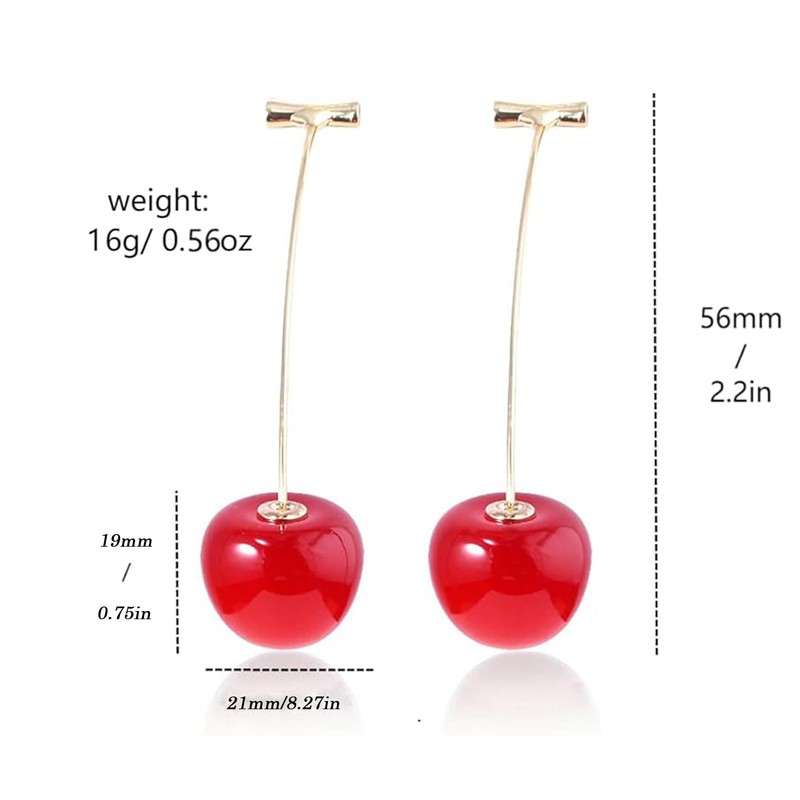 SZJYKF 3D Lifelike Red Cherry Dangle Drop Earrings Creative Assorted