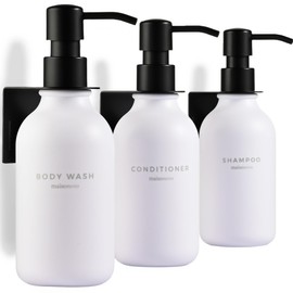 MaisoNovo Shampoo and Conditioner Dispenser - Shower Soap Dispenser Wall Mounted - 16.9 fl oz Set of 3 White Plastic Bottles Black Pump - 3 Chamber No Drill