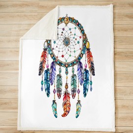 Dreamcatcher Throw Blanket for Couch Sofa Travel Boho Dream Catcher Fleece Blankets Decorative Bohemian Style Sherpa Blankets Indian Hippie Feather Plush Throw Blankets Throw 50"x60"