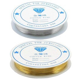 Accessory Wire, 0.02 inch (0.5 mm), Set of 2 Rolls, Total 66.4 ft (20 m), Anti-Tarnish Crafts, Craft Copper Wire, DIY Crafts, Jewelry Parts (Silver + Gold)