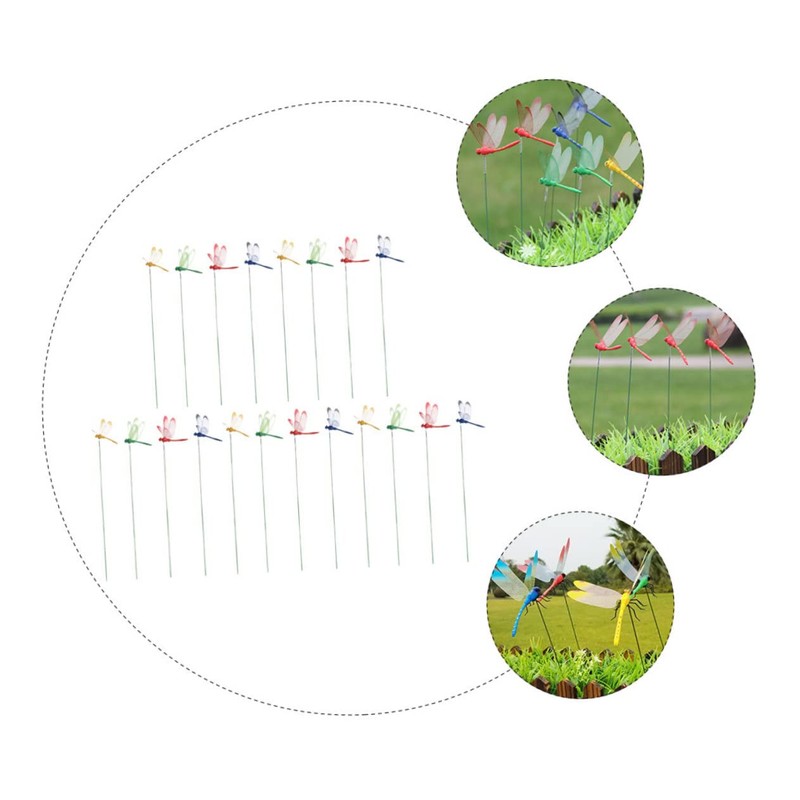 Kisangel Spring Bed Fake Dragonfly Stake Decor 20pcs Dragonfly Garden