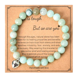 Natural Healing Stone Bracelet for Women Inspirational Encouragement Bracelets for Teen Girls Round Stone Bead Bracelet Jasper Gemstones Birthday Bracelet for Her Friend Mom and Daughter Gift Ideas