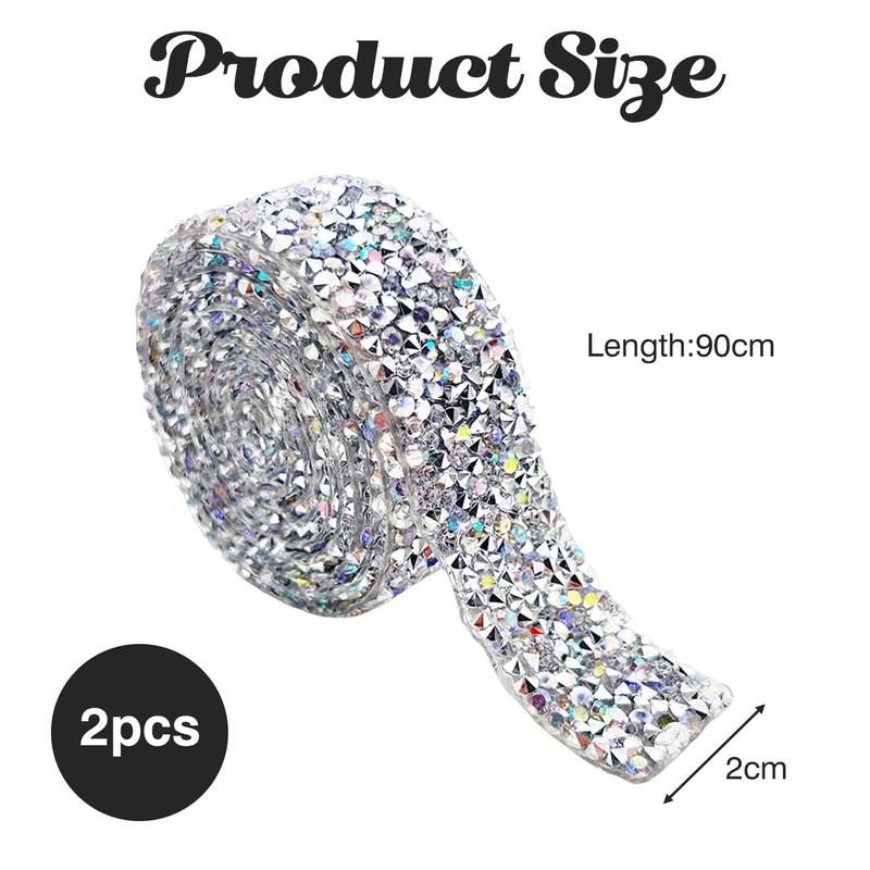 2 Bände Strassband Selbstklebend, Bling Harz-Strassband Breite 2cm, Strasssteine Selbstklebend