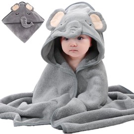 LaresDay Kapuzenhandtuch Baby 80x80 cm - Weiches & Super Saugfähiges Babyhandtuch mit Kapuze aus Korallenvlies für Neugeborene, Unisex, Waschlappen inklusive (Grauer Elefant)