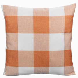 Orange White Decorative Buffalo Plaids Throw Pillow Covers Fall Thanksgiving Farmhouse Retro Check Checkers Rustic Cushion Cases Autumn Home Decor for Couch Bedroom Outdoor Decorations 18x18 Pack of 2