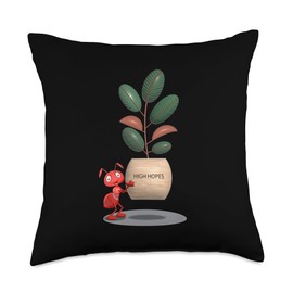 Tee4Tu / Cookie Money Design Ant Carrying Rubber Tree Plant-High Hopes Throw Pillow, 18x18, Multicolor