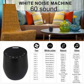 BIGMONAT White Noise Device with Remote Control, 60 Natural Soothing Sounds and AC Adaptor (Included), Suitable for Adults and Toddlers, Black