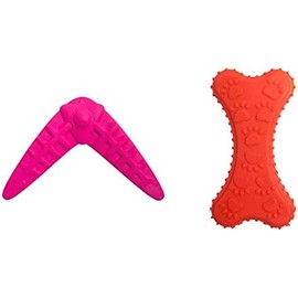 Fancy Pets Juguete de Caucho Boomerang, el Color Puede Variar  Juguete Mordedera de Hueso de Caucho con Huellas para Perro