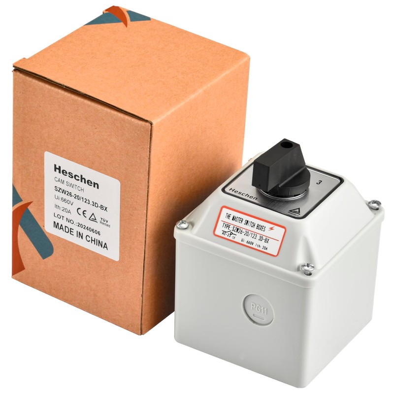 Heschen Universal Locking Cam Selector Switch, SZW26-20-123.3D-BX, 660V 20A, ON-OFF