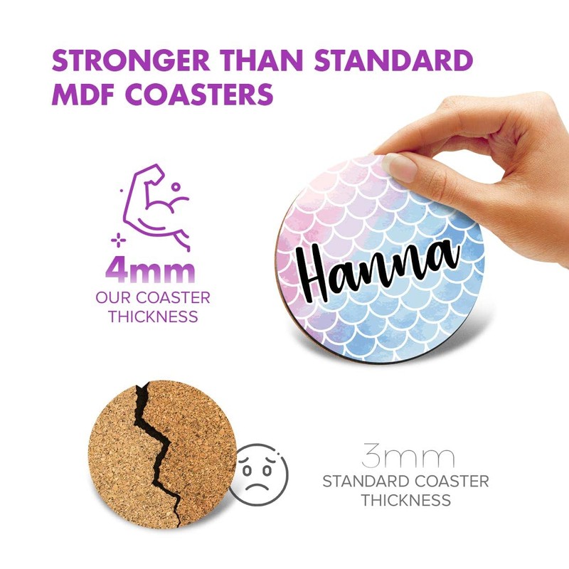 1 x Round Coaster - Name Hanna Mermaid Scales Fish