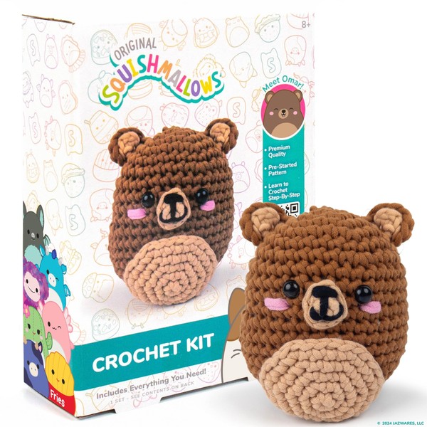Squishmallow Original Omar The Bear Crochet Kit, Includes Yarn, Crochet