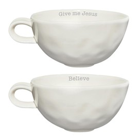 Faithworks Christian Gifts-Set of 2 Hand Thrown Inspirational Coffee Tea or Soup Mugs, 10-Ounce, Believe & Jesus