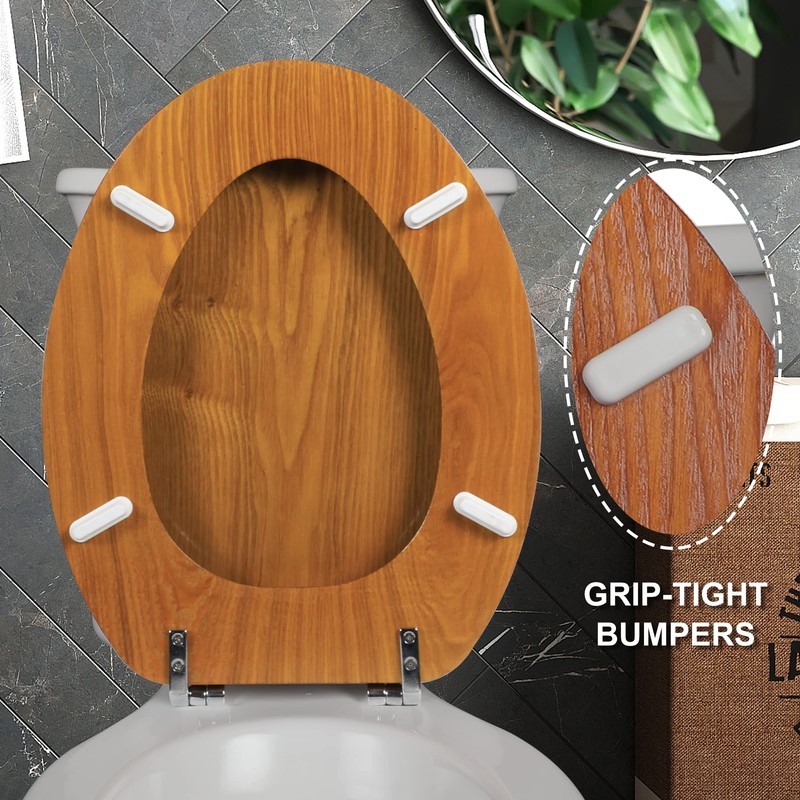 Angel Shield Durable Wood Veneer Natural Toilet Seat Metal Hinged