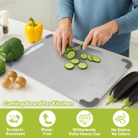 MOHUNIQ Stainless Steel Cutting Boards for Kitchen, Silicone Corners Dishwasher Safe Chopping Board, Double Sided Cutting Board, 13.4" × 9.1" (Stainless Steel, 13.4" × 9.1")