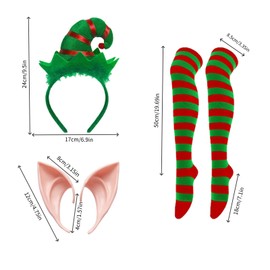 LEKTIST Christmas Elf Costume Set Santa Helper Costume Elf Hat Striped Stockings Skirt Elf Ears Set Costume Accessories Party (Green)