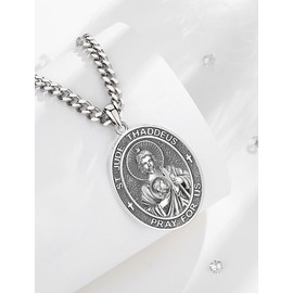 INFUSEU Saint Jude Necklace for Men St Jude Pendant San Judas Tadeo Curb Chain Catholic Medallions Christian Religious Gifts Women Protection Jewelry Guardian Angel Spiritual Amulet