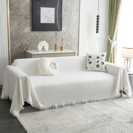 MYSKY HOME White Couch Cover for Sectional Sofa Covers for 3 Cushion Couch Sofa Protector Geometrical Sofa Slipcovers Washable Thick Fabric Blanket for Dogs, Pets (XX-Large, 91" x 134", White)