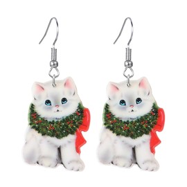 coadipress Christmas Cat Earrings for Women Cute Funny Christmas Cat Animal Earrings Lovely Santa Hat Kitten Christmas Socks Cat Christmas Tree Cat Earrings Xmas Holiday Earrings (Christmas Scarf Cat)