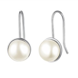 Suplight 925 Sterling Silver Pearl Dangle Earrings, Small Cutured Freshedwater Pearl Dangling Drop Earrings, 8mm Real Pearl Earrings for Women Girls
