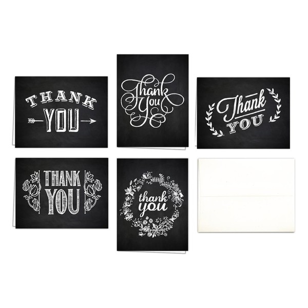 Chalk Art Thank You Cards (Set of 10 Premium Thank You Notecards with Natural White Envelopes) - 5 Unique Chalkboard Designs - All-Occasion Greeting Note Cards - Made in the USA By Palmer Street Press