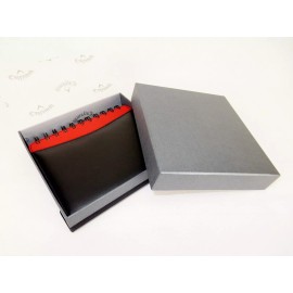 Sweda Combo Journal Notebook & Pen, Black Leather Cover, Red Accent, Gift Box, CG1120