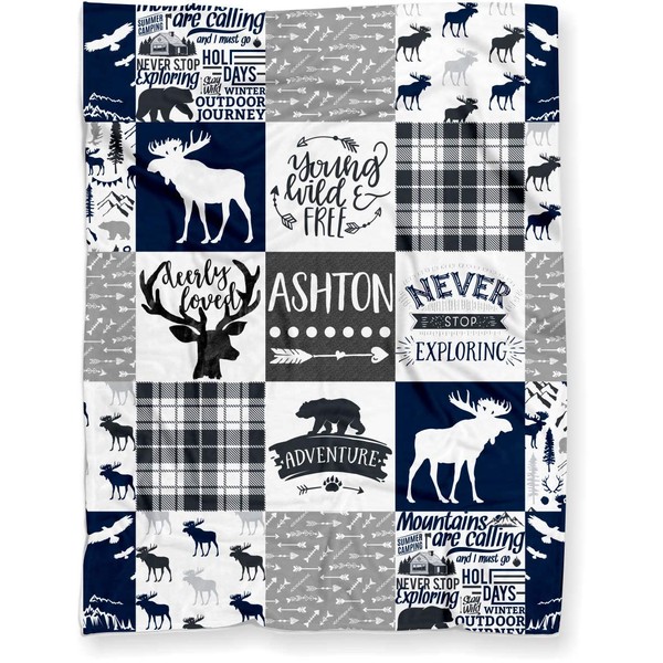 Puddle Kickers Personalized Moose Minky Baby Blanket Woodland Boho for