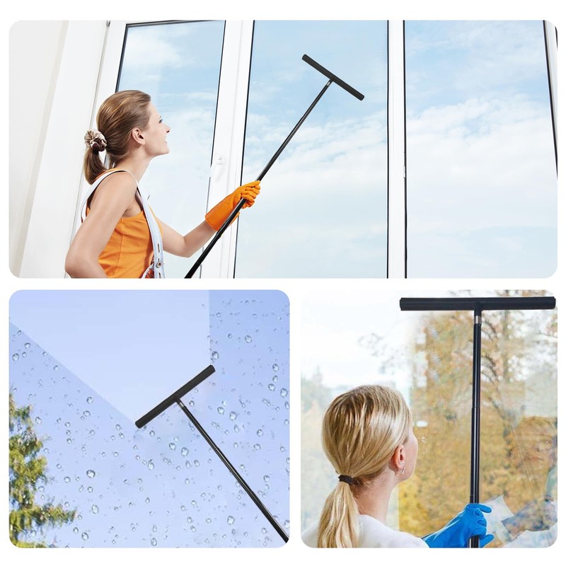 Telescopic Black Shower Squeegee for Glass Doors, Tile Shower Walls,
