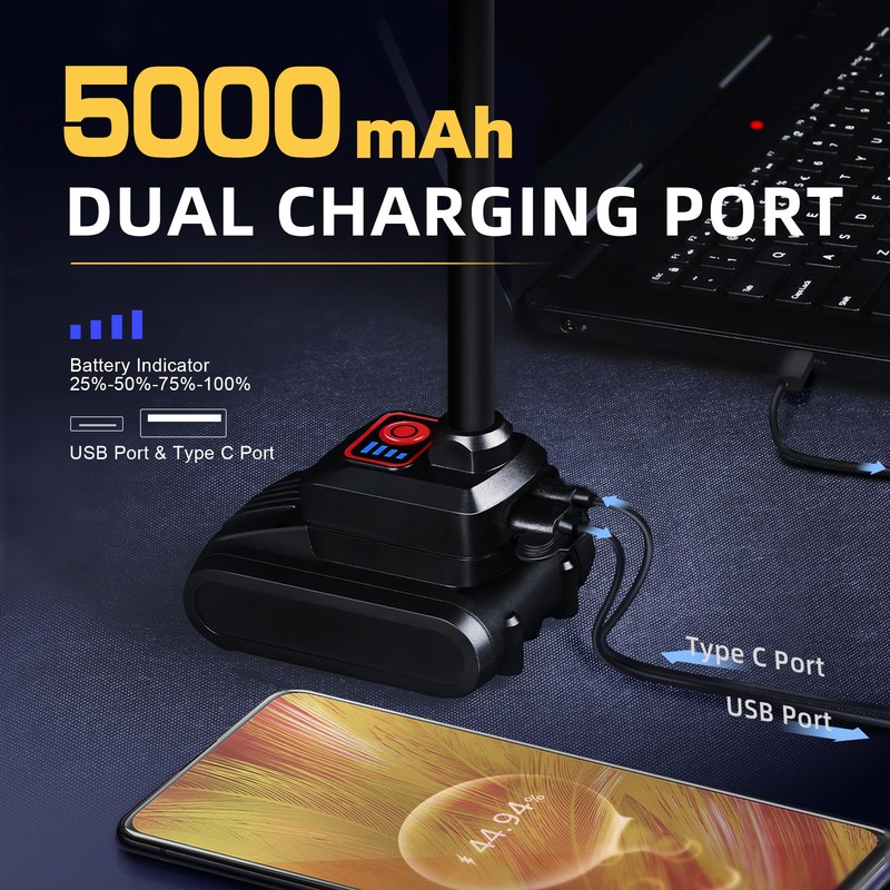 Favorlite LED Work Light, 5000mAh Magnetic Gooseneck Light Rechargeable, 2000