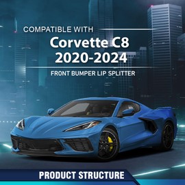 PIT66 Front Bumper Lip Body Kit Spoiler Compatible with Chevy Corvette C8 All Model 2020-2024 Glossy Black