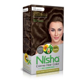 Nisha Creme Hair Colour 60gm + 60ml + 18ml Colour Protector Conditioner with Natural Herbs 100% Grey Hair Coverage Dark Brown