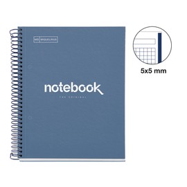 Miquelrius - Notebook A5 Notebook, 1 Coloured Strip, 80 Sheets with Grid 5 x 5 mm, Paper 90 g/m² Micro-Perforated with 2 Holes for 2 Rings, Cardboard Cover, Navy Blue