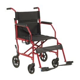 Panana Ultra Lightweight Foldable Transport Wheelchair for Adults,19-Inch Seat Width,Portable Folding Travel Wheelchair (Red)