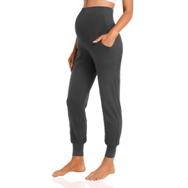 V VOCNI Women's Maternity Pants Maternity Activewear Jogger Track Cuff Sweatpants Over The Belly Stretchy Pregnancy Pants Dark Gray