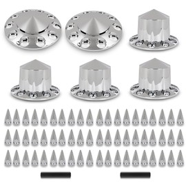 CHEDA Chrome Hub Cover Kit Compatible with Semi-Trucks 20", 22.5" and 24.5" Hub Piloted Wheels,Needs at Least 3/4"-1" of Stud Thread for Lug Covers to Screw on to