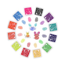 Ink Pad Set, 12 Colours Ink Pad Fingerprint Set, Non-Toxic Washable Stamp Pad Colourful Ink Pad, Children's Colour Ink Pad, for Paper Crafts Fabric Painting DIY Birthday Gift